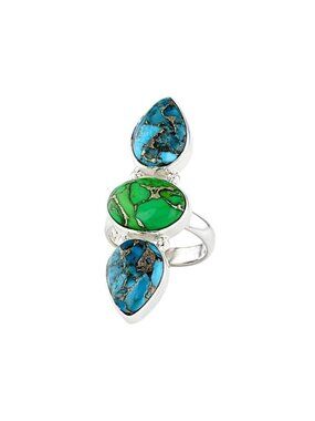 Blue Green Turquoise Sterling Silver Statement Ring Size 6